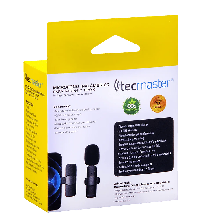 MICROFONO INALAMBRICO PARA IPHONE Y TIPO C TM-300518 TECMASTER 6