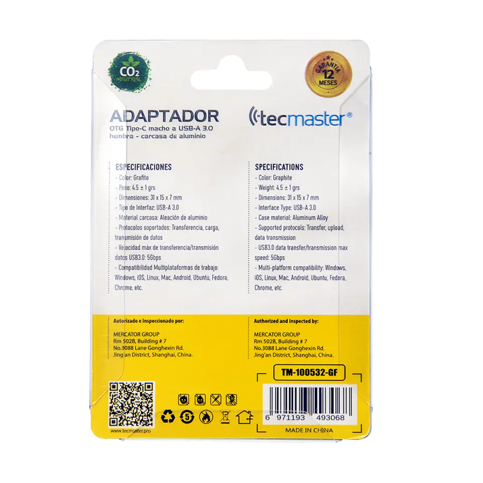 ADAPATADOR OTG TIPO/C MACHO A USB/A 3,0 HEMBRA TM-100532GF TECMASTER 2