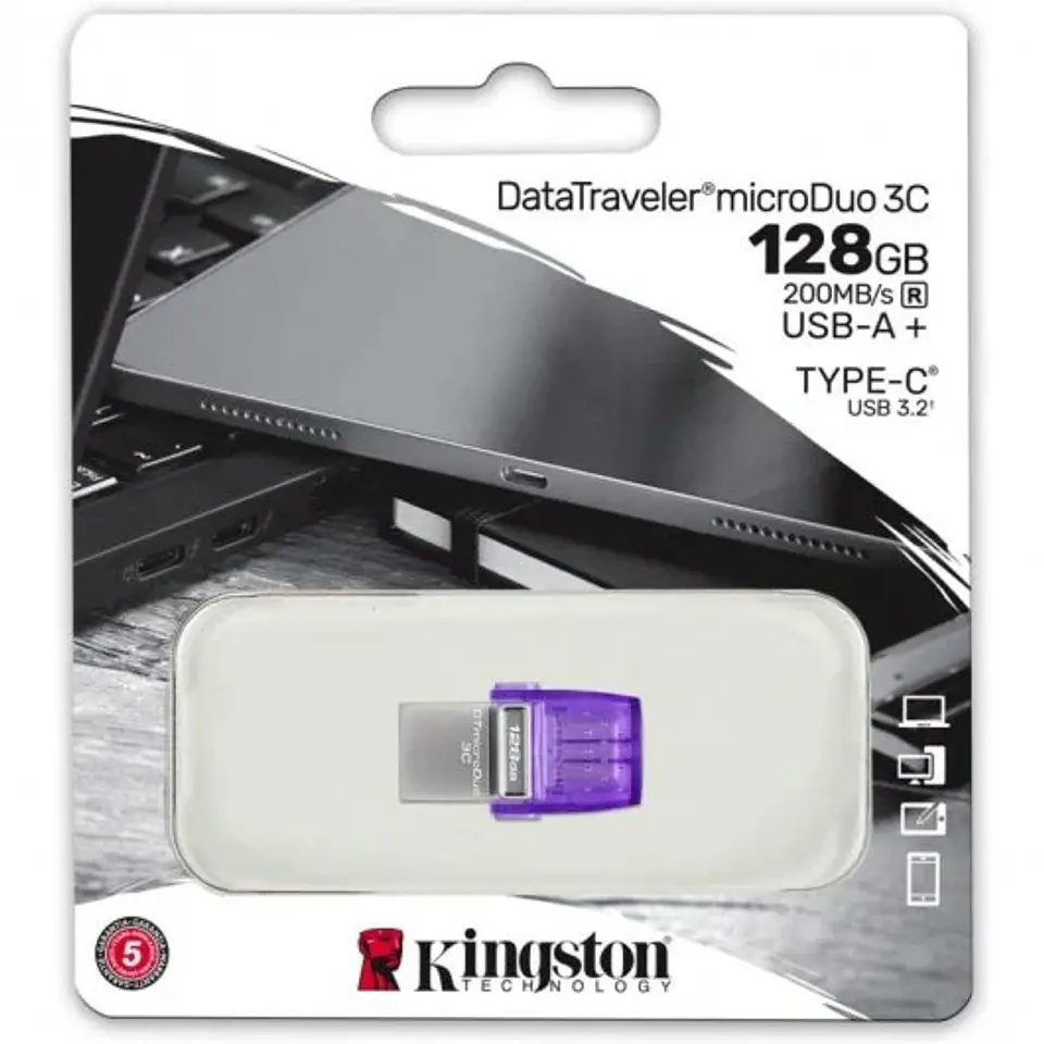 Pendrive Kingstone 128GB DataTraveler microDuo 3C (USB 3.2, USB-C)	 2