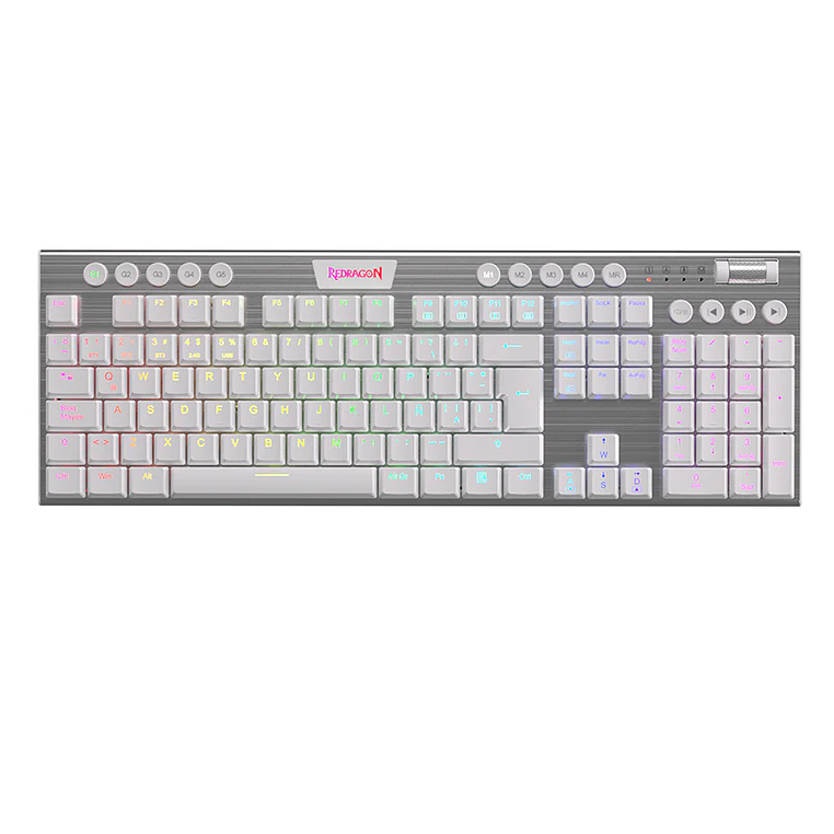 TECLADO GAMER K618W-RGB-SP WHITE SWITCH RED WIRELESS HORUS REDRAGON 4