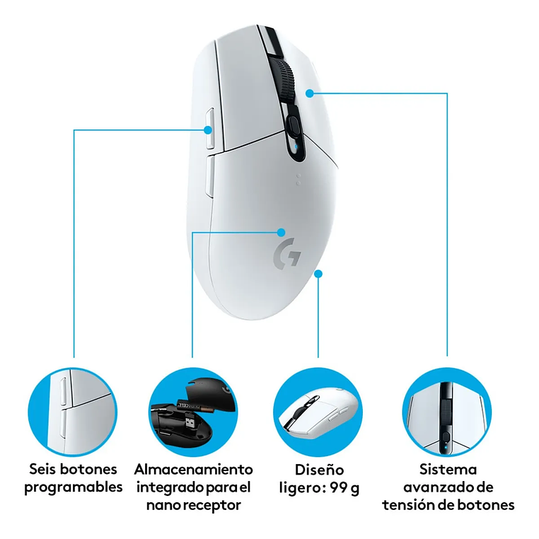 MOUSE GAMING G305 LIGHTSPEED WIRELESS WHITE LOGITECH 2