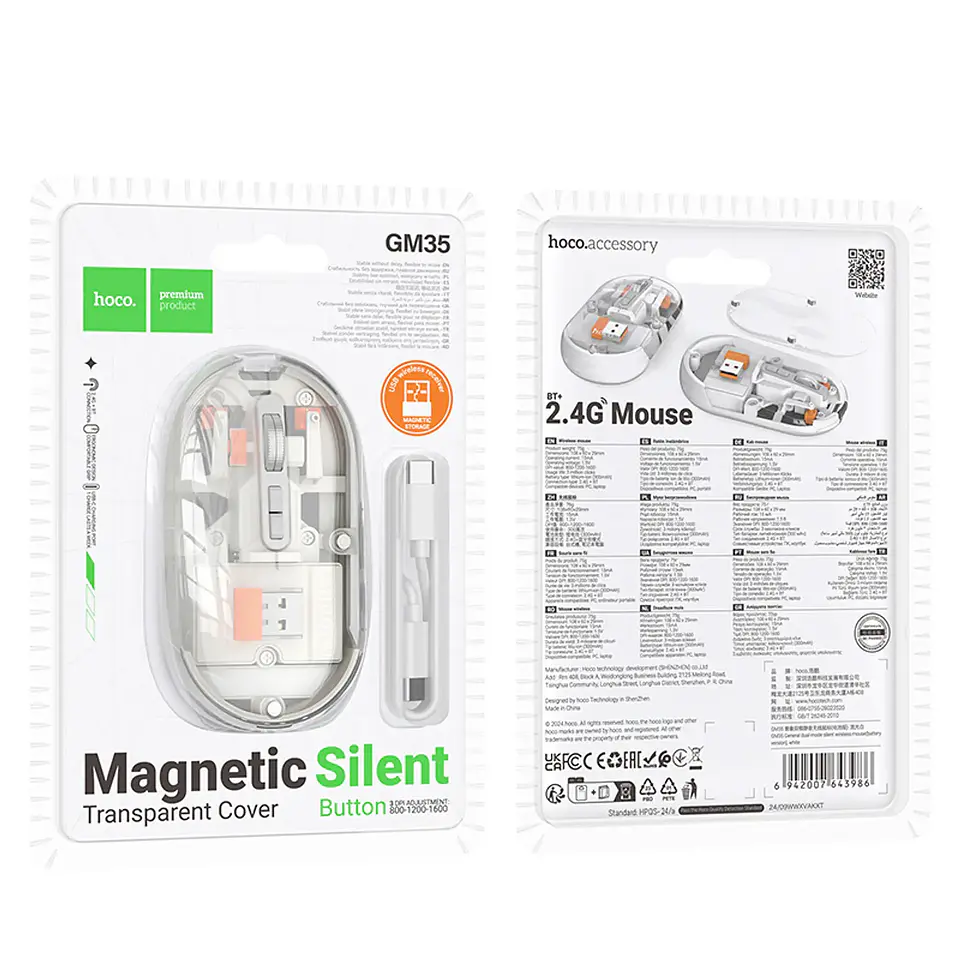 Hoco Mouse GM35 General dual Blanco Transparente 4