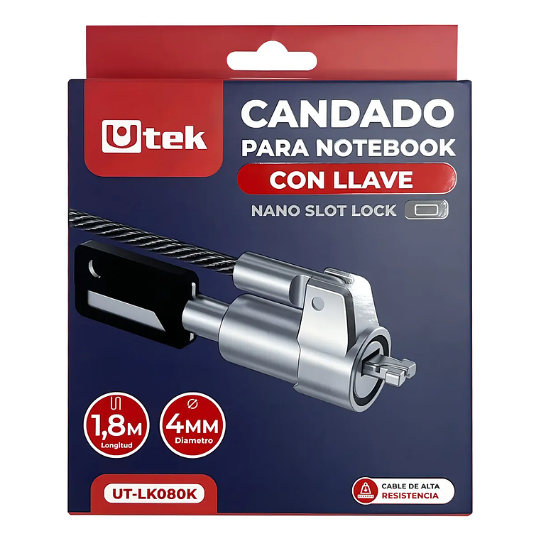 Candado Notebook Slot Nano Con Llave 1,8m Ut-lk080k Utek Color Gris Oscuro 1