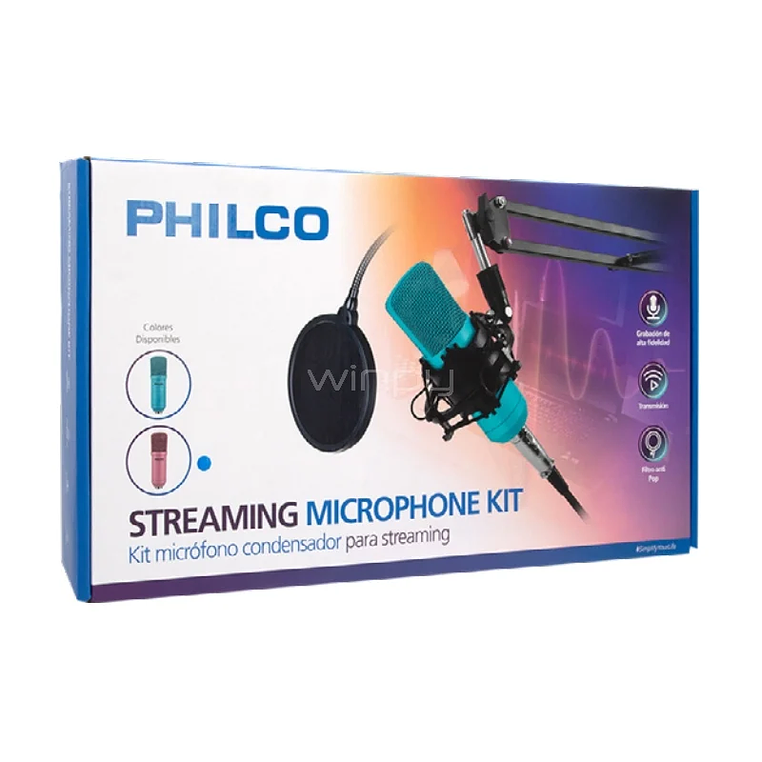 kit microfono studio usb soundcard azul kit68 philco 1
