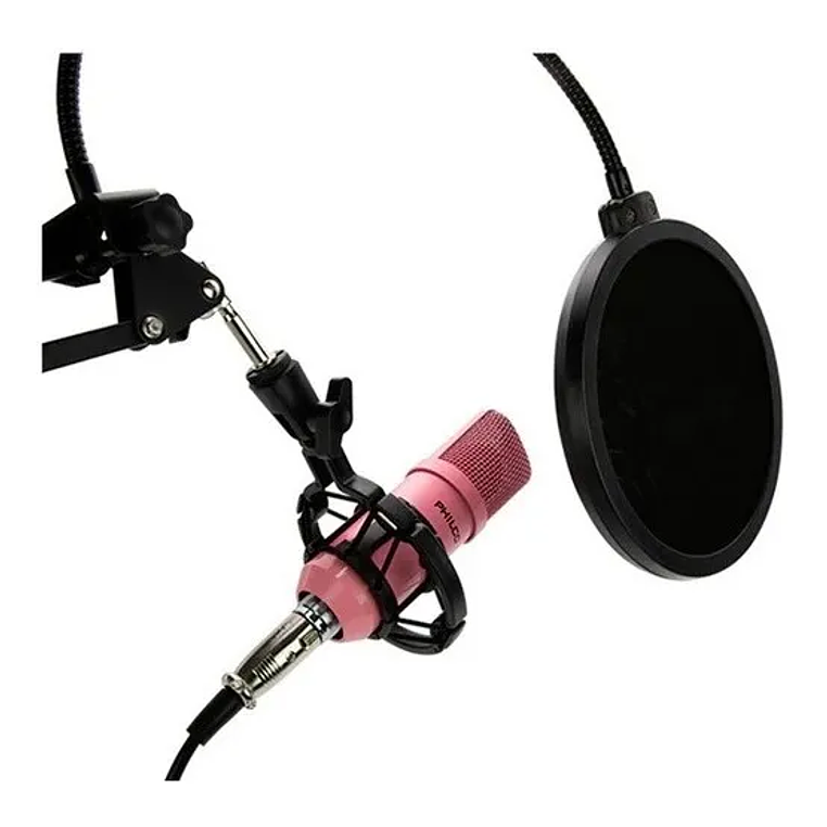 Kit Studio Micrófono C Soporte Antipop Stand Philco Rosa 3