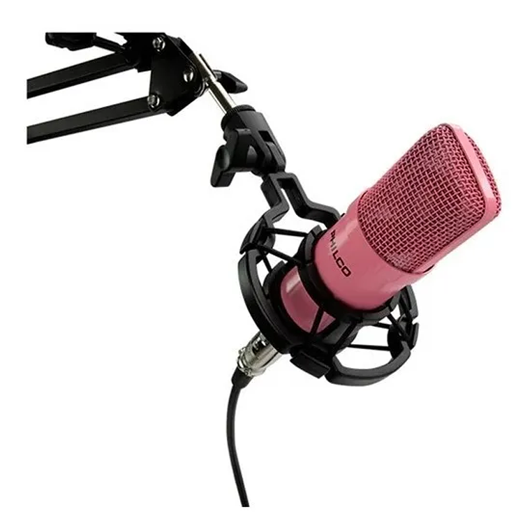Kit Studio Micrófono C Soporte Antipop Stand Philco Rosa 1