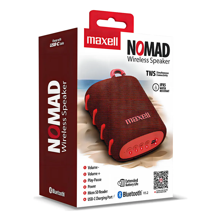 PARLANTE BLUETOOH NOMAD RED MAXELL 3
