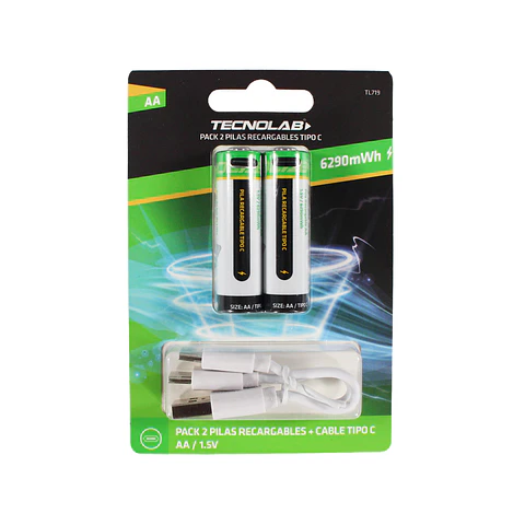 PACK PILA RECARGABLE AA TIPO C 6290MWH 2 UNIDADES TL719 TECNOLAB