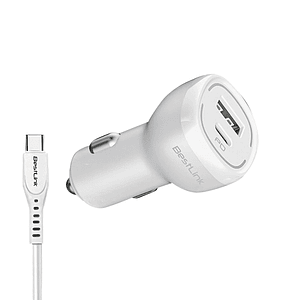 Cargador De Auto QC+PD20W c/cable USB C color Blanco / Mod. BL-CHCR20W