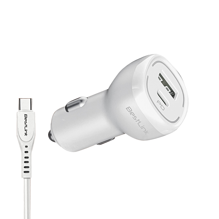 Cargador De Auto QC+PD20W c/cable USB C color Blanco / Mod. BL-CHCR20W 1