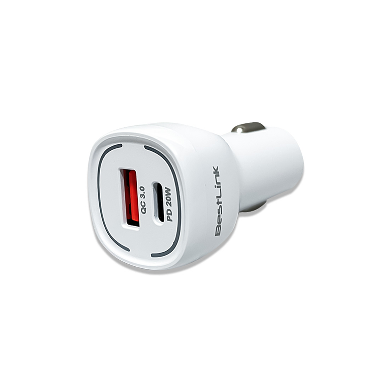 Cargador De Auto QC+PD20W c/cable USB C color Blanco / Mod. BL-CHCR20W 3