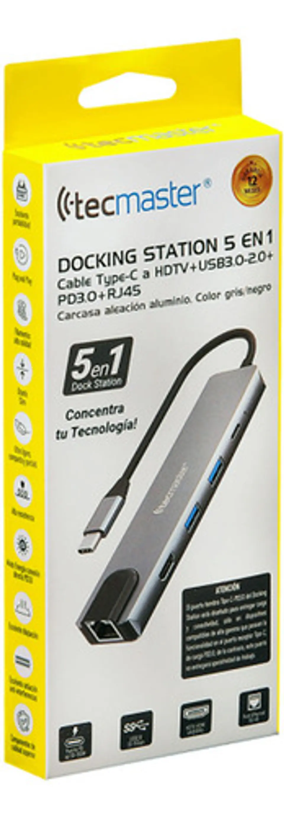 Hub Adaptador 5 En 1 Tecmaster Tm-100541 Usb-c Hdmi Rj45 Pd 3