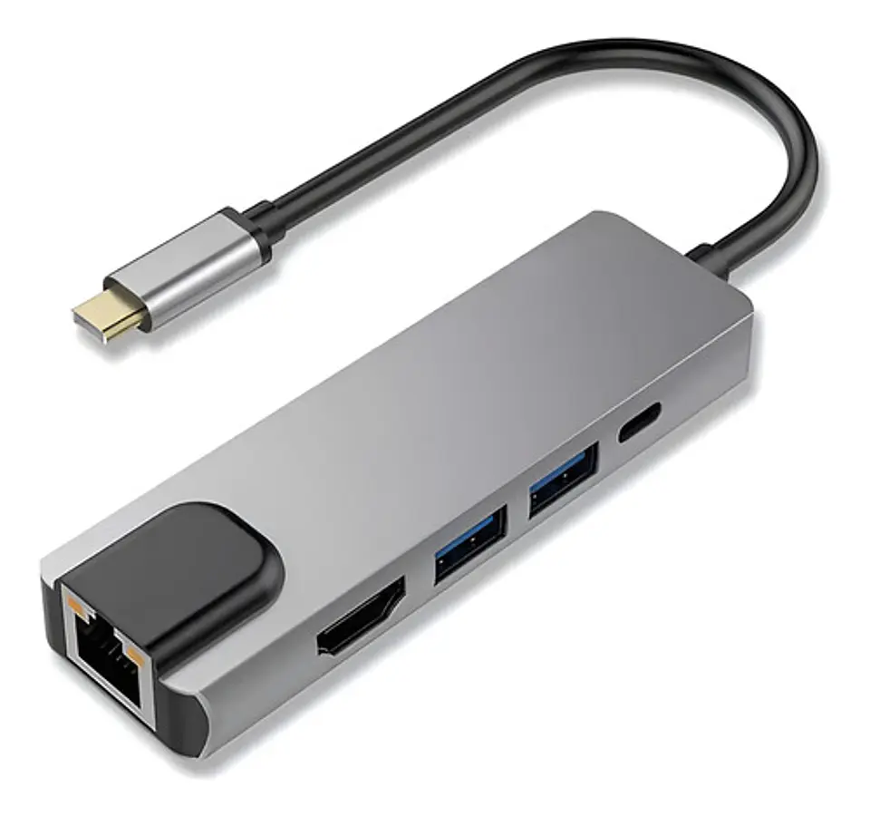 Hub Adaptador 5 En 1 Tecmaster Tm-100541 Usb-c Hdmi Rj45 Pd 6