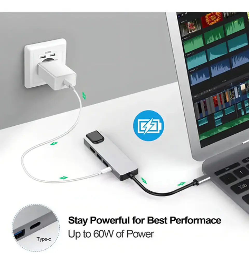 Hub Adaptador 5 En 1 Tecmaster Tm-100541 Usb-c Hdmi Rj45 Pd 8