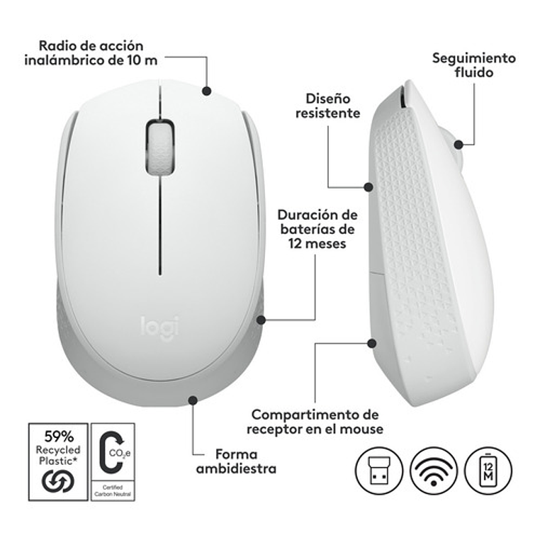 Mouse Inalambrico Logitech M170 Blanco 7