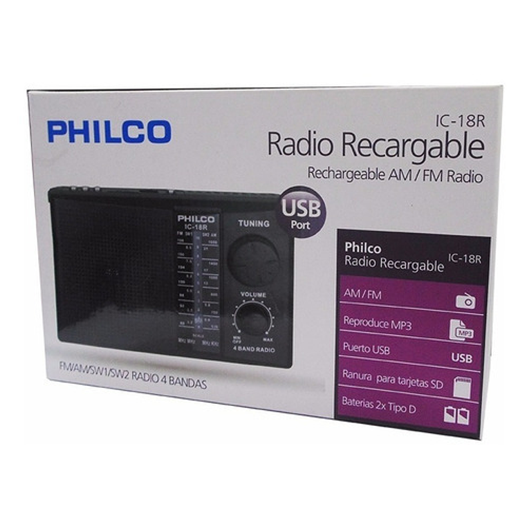 Radio Portatil Philco Fm Am Sw1 Sw2 Mp3 Usb Sd Color Negro 1
