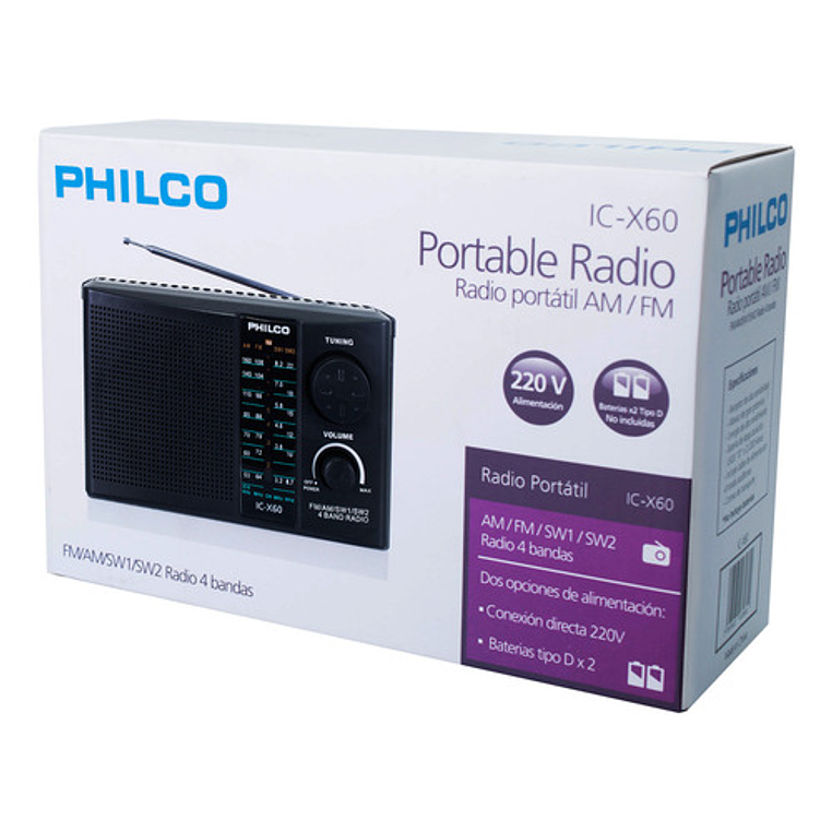 Radio Am Fm Sw1 Philco 4 Bandas Icx60 Negro 2