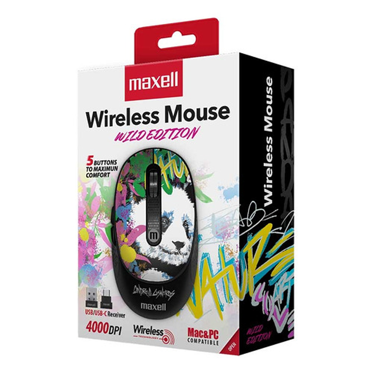 Mouse Inalámbrico Maxell Diseño Wild 4000dpi Usb/usb-c Panda Celeste 4