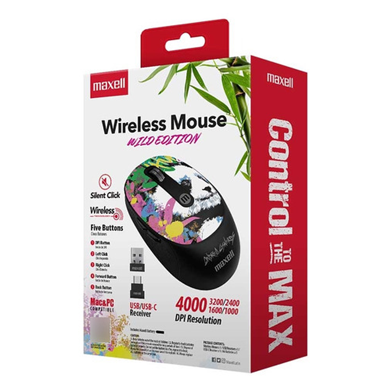 Mouse Inalámbrico Maxell Diseño Wild 4000dpi Usb/usb-c Panda Celeste 5