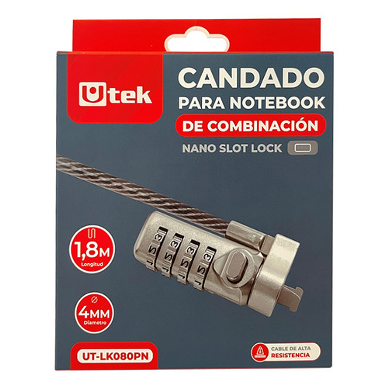 Candado De Seguridad Para Notebook Nano Slot, Con Clave Plateado 6