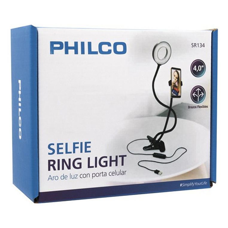 Soporte Tipo Clip Para Smartphone Con Aro De Luz Philco Fj Color Negro 4
