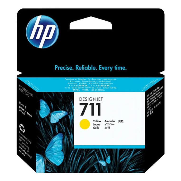 Cartucho De Tinta Hp 711 Amarillo (cz132a) Para Hp Designjet T530, T520, T130, T120 1