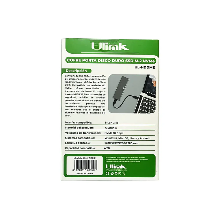 COFRE PORTA DISCO DURO NVME USB/C+USB/3,0 UL-HDDME ULINK 4