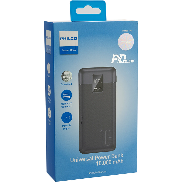 BATERIA EXTERNA 10000 MAH 22.5W BLACK PBK 25 PHILCO 5