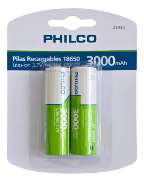 PILA RECARGABLE 2 UNIDADES LITIO-ION 3.7 3000 MAH PHILCO