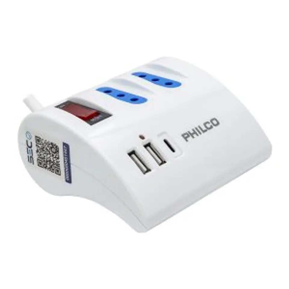EXTESION 3 POSICIONES USB C 2 METROS 2044B BLANCO PHILCO 2