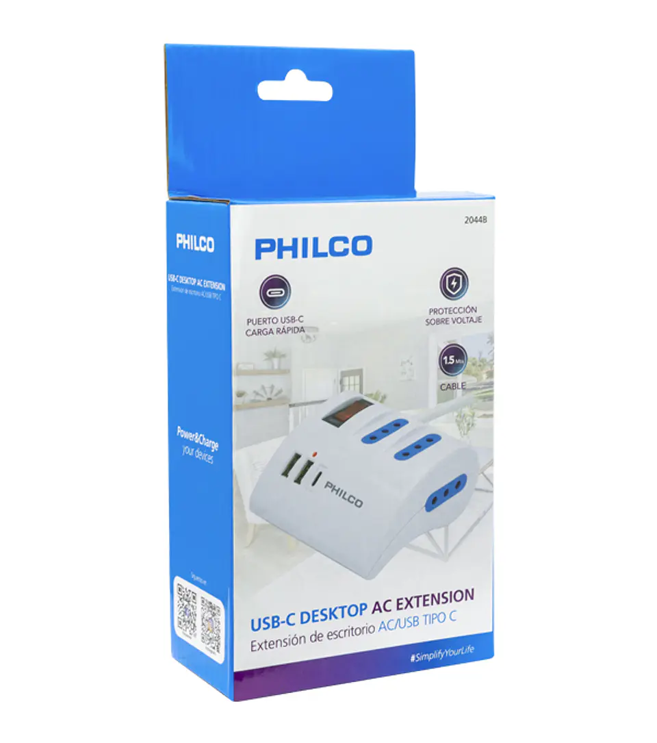 EXTESION 3 POSICIONES USB C 2 METROS 2044B BLANCO PHILCO 3