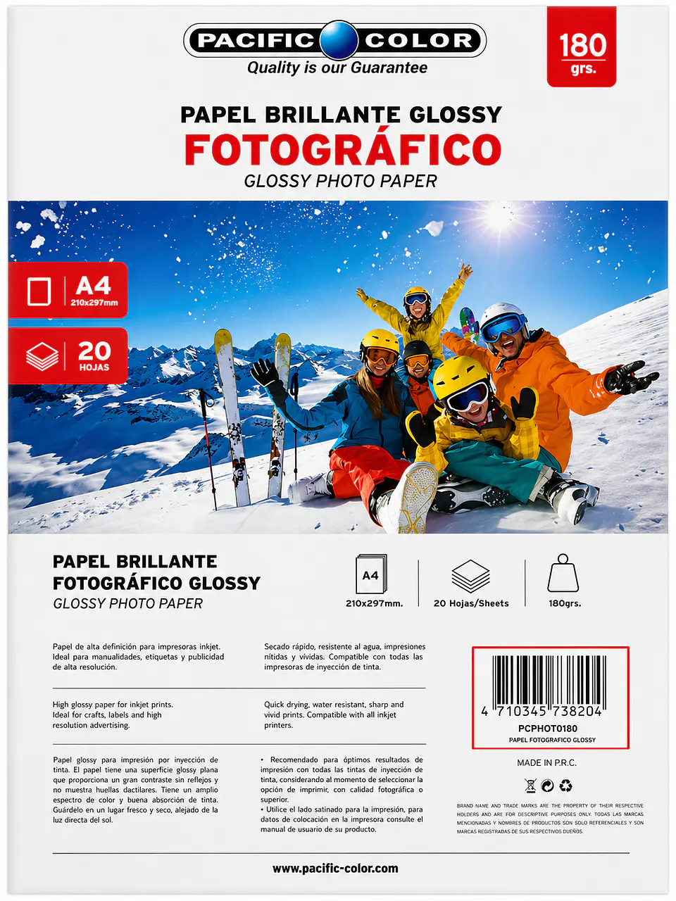 PAPEL GLOSSY 180G 20 UNID PCPHOTO180 PACIFIC COLOR 1