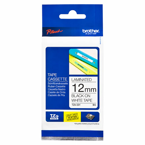 Cinta Rotuladora Original Brother TZe-231 Negro sobre Blanco 12 mm x 8 m