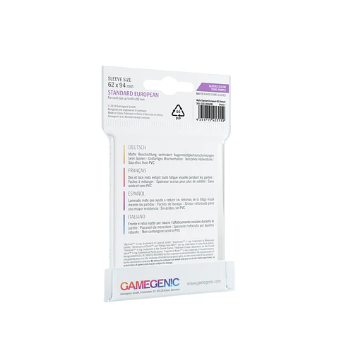 Game Genic - Protectores Matte - Standard European (62 x 94 mm)