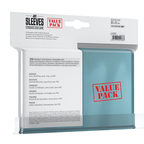Just Sleeves Value Pack Clear (250un) 66x92mm - Standard