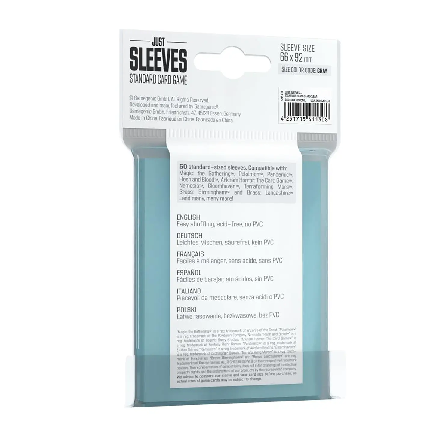 Game Genic - Just Sleeves Standard Card Game Clear (50) - Standard 64X90MM 2