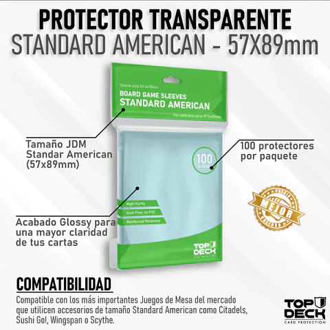 Top Deck - Protector Transparente 57.5x89mm - Standard American