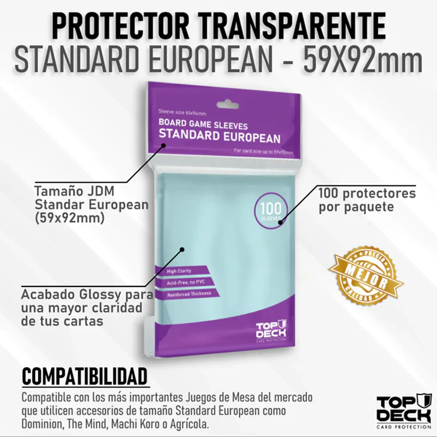 Top Deck - Protector Transparente 59x92 mm - Standard European 1
