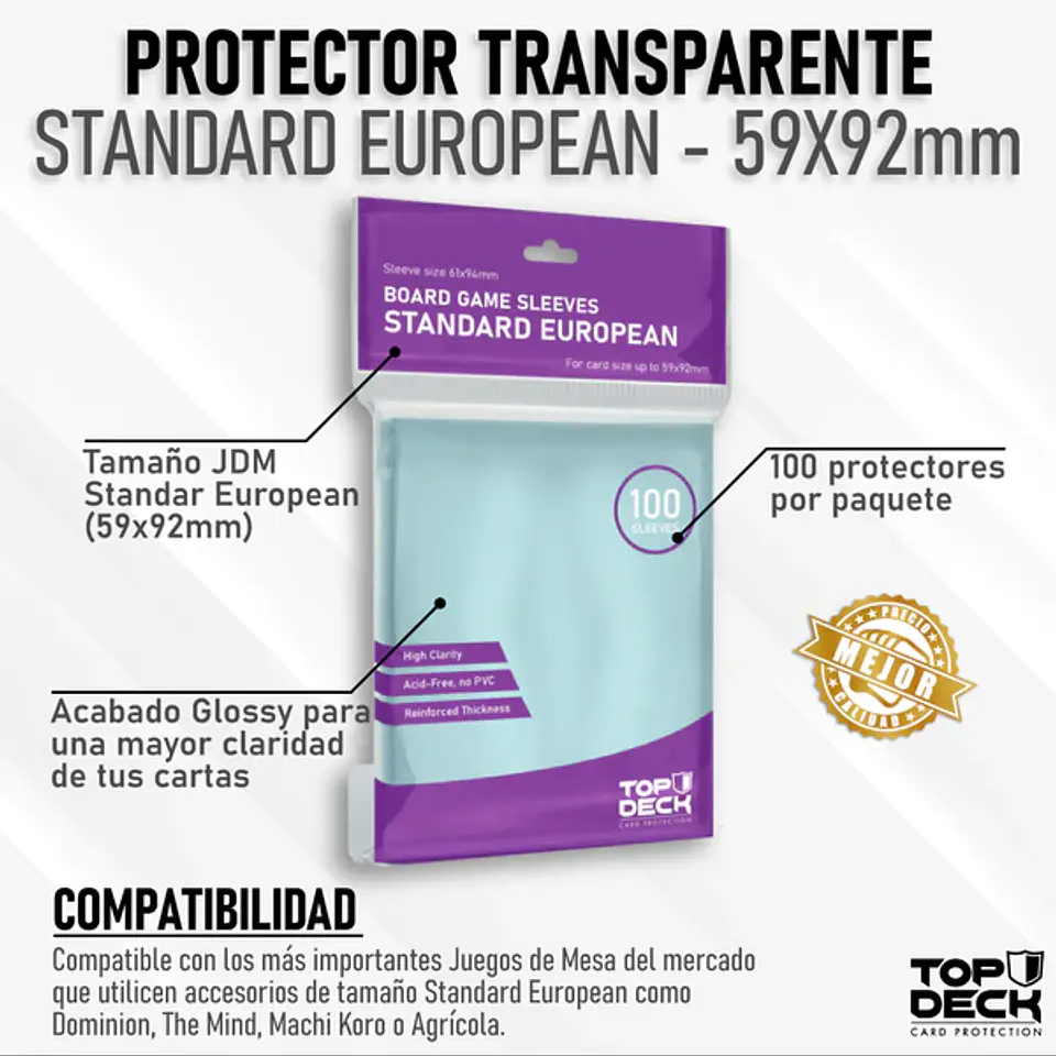 Top Deck - Protector Transparente 59x92 mm - Standard European 1