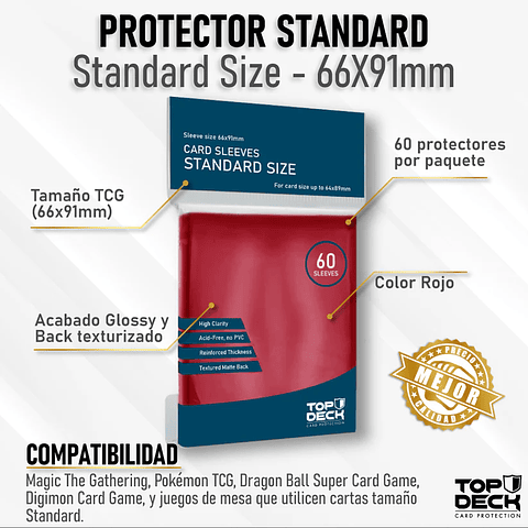 Top Deck - Protector cartas tamaño Standard 66x91 - Rojo