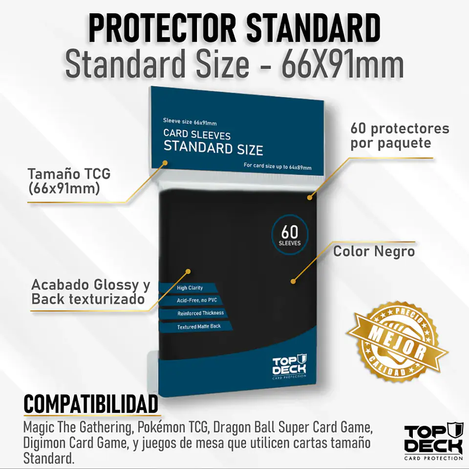 Top Deck - Protector cartas tamaño Standard 66x91 - Negro 1