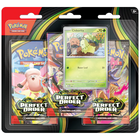 Mega Evolution Perfect Order - 3 Pack Blister - Inglés (Chikorita)