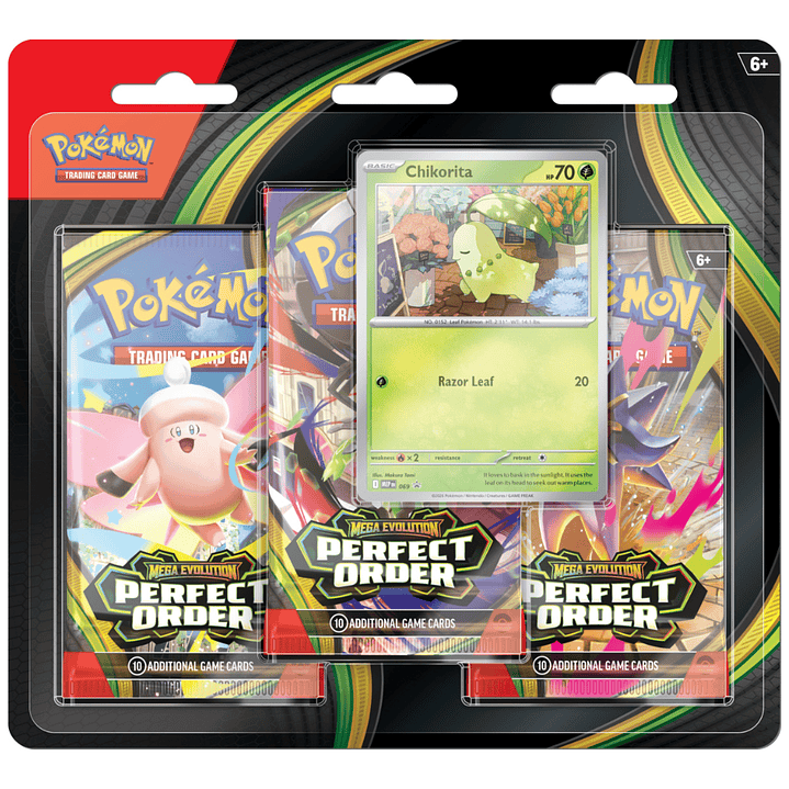 Preventa - Mega Evolution Perfect Order - 3 Pack Blister - Inglés (Chikorita) 1
