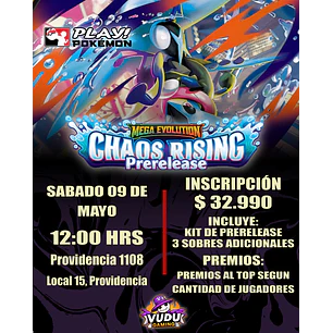 Preventa - Pokémon TCG: Prerelease Chaos Rising - Sábado 9 de Mayo