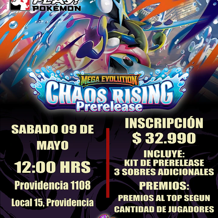 Preventa - Pokémon TCG: Prerelease Chaos Rising - Sábado 9 de Mayo 1