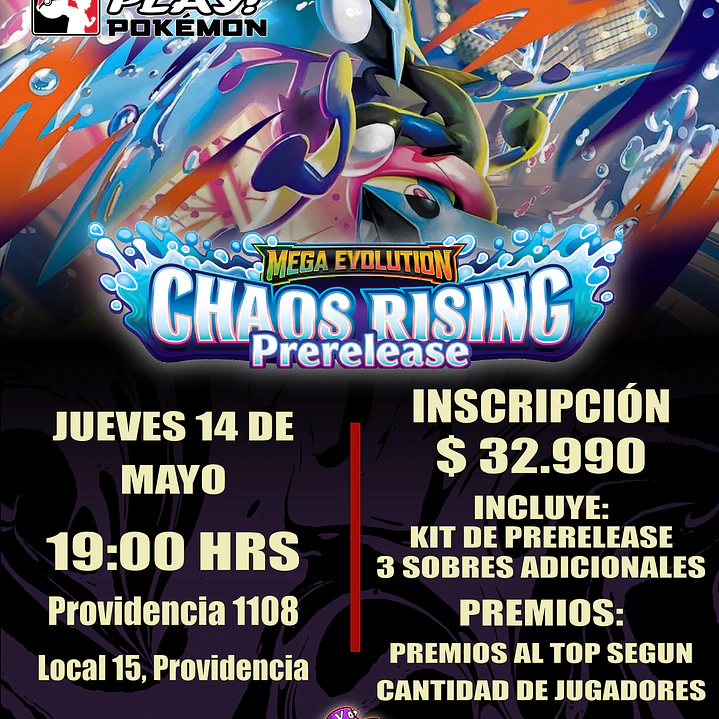 Preventa - Pokémon TCG: Prerelease Chaos Rising - Jueves 14 de Mayo 1