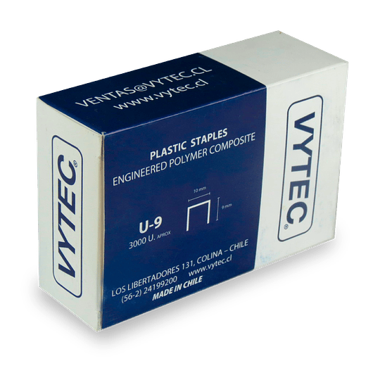 Grapas plásticas U-9 - Fijaciones para maderas - 9mm - Cajas de 3.000 unidades - VYTEC