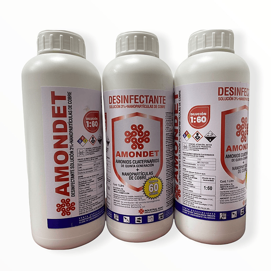 Desinfectante largo plazo AMONDET® - Amonio Cuaternario de 5ta generación - Caja de 10 unidades de 1 Litro - IndustrialNano®