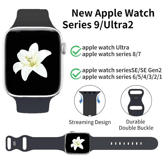 Correa negra compatible con Apple Watch de 38 mm, 40 mm y 41