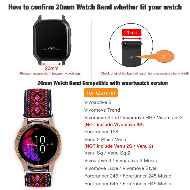 Correa elástica para reloj Garmin Venu 2 Plus/Venu Sq/Vivoac